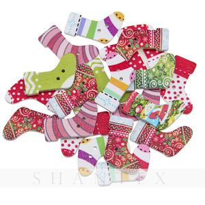 Bout de Noël coloré Chaussettes Forme Imprimé Bouton en bois Boutons de décoration de Noël