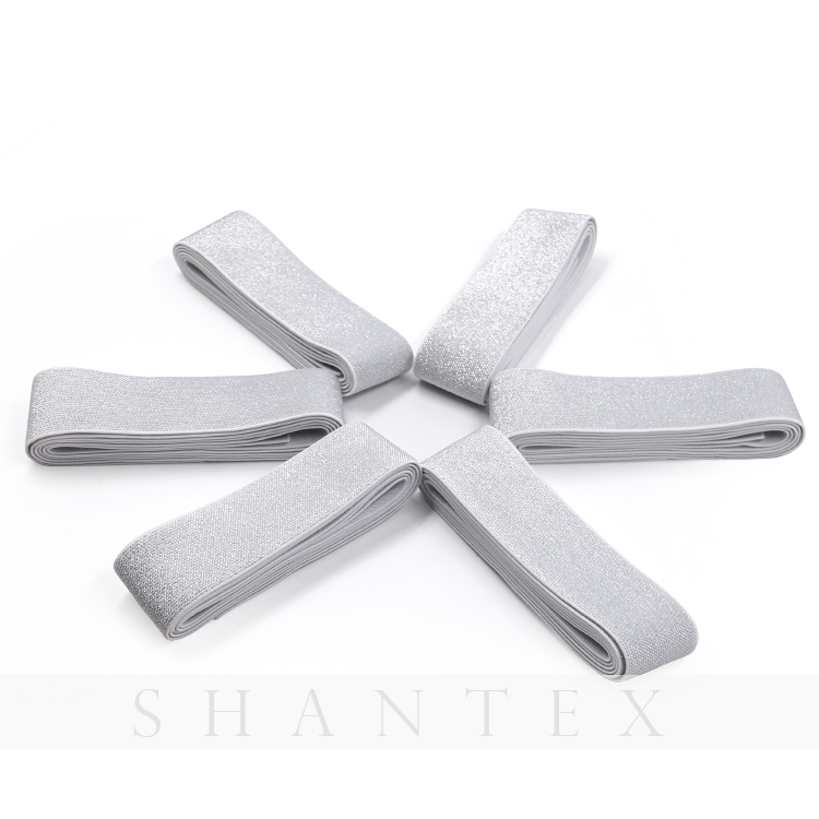 Givré Silver Glitter Bonne qualité Haute Elasticité personnalisé tissé 1,8 pouces Webbing ruban élastique métallique élastique bande